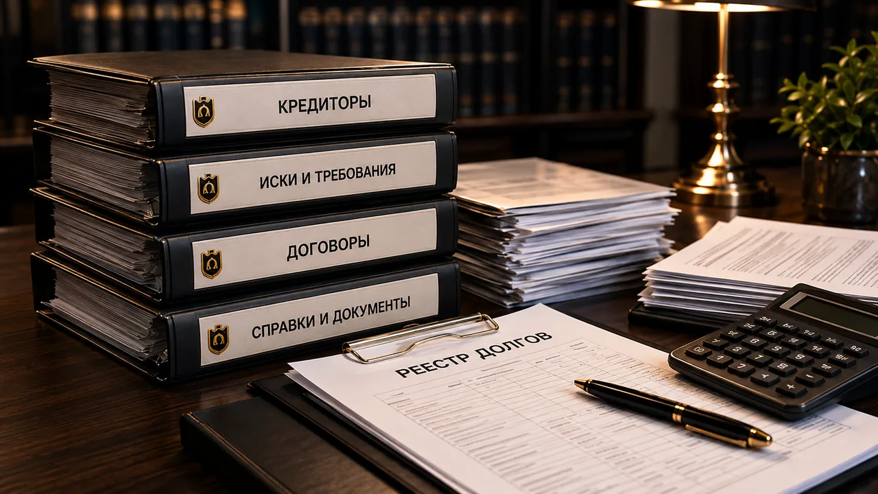 Папки с документами и реестр долгов